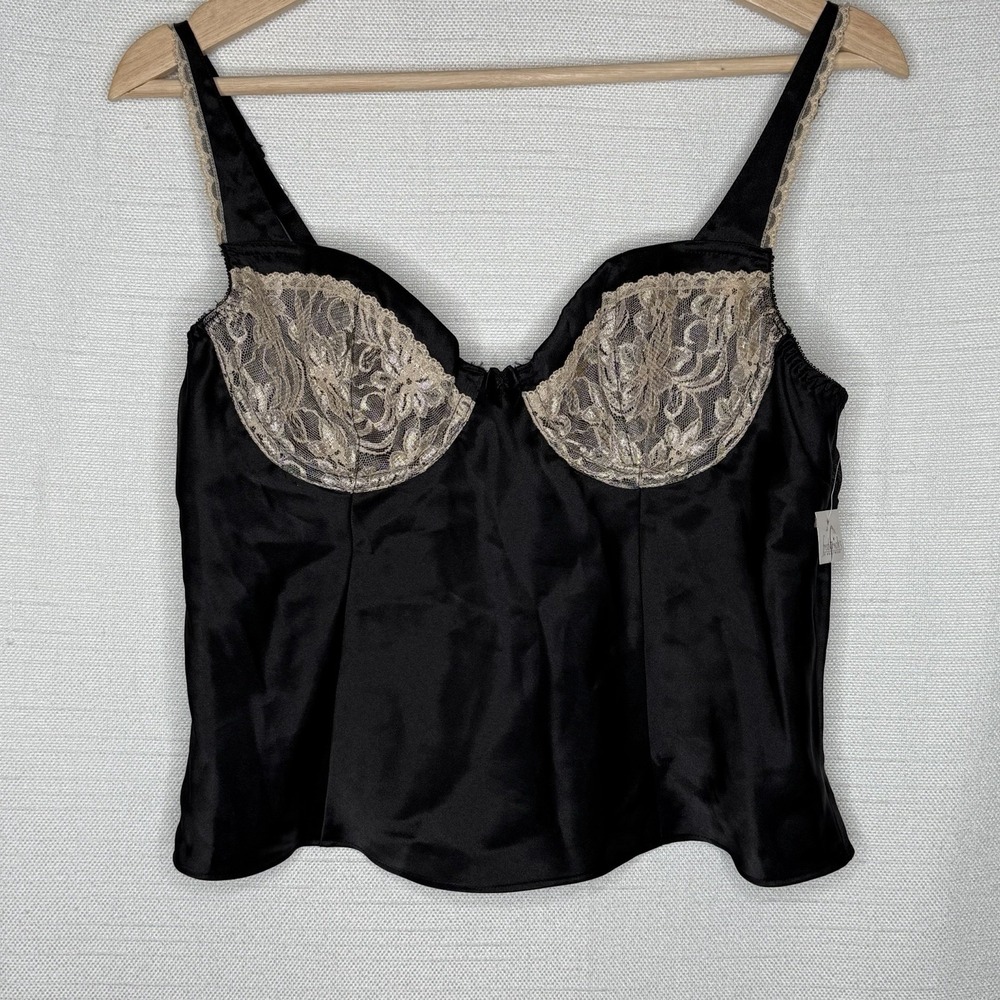 Fredericks Black Satin Lace Bustier Camisole L‎ Y2K Lingeriecore Coquette Goth